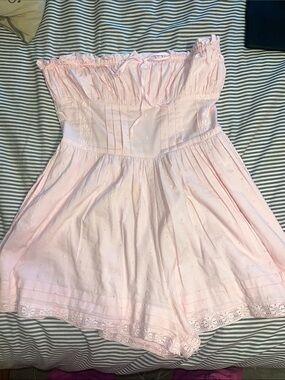 Princess Polly Light Pink Smocked Bandeau Romper